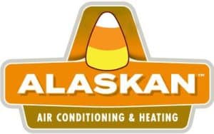 Alaskan AC logo with candy corn instead of polar bear in fall colors